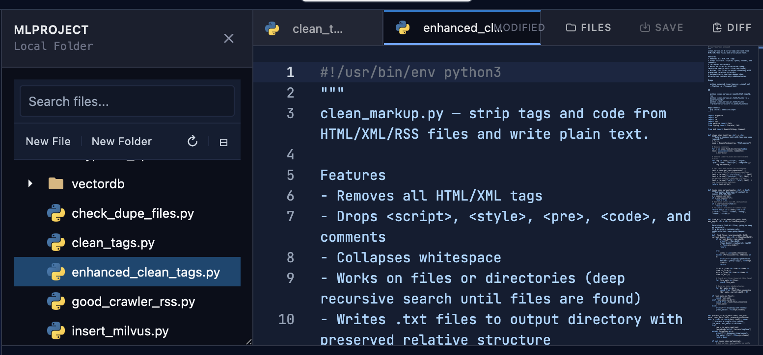 An integrated development environment showing code files and an editor