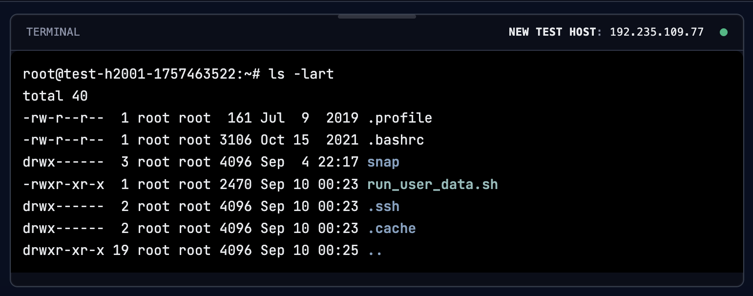 A terminal window displaying the output of the 'ls -lart' command
